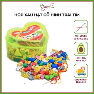 Xâu hạt gỗ hộp trái tim đồ chơi rèn luyện tư duy cho bé - Xâu hạt gỗ cho bé, đồ chơi thông minh - Orgavil