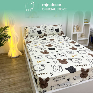 Drap giường 2 vỏ gối nằm cotton 3D Mịn Decor mềm mại bo chun miễn phí