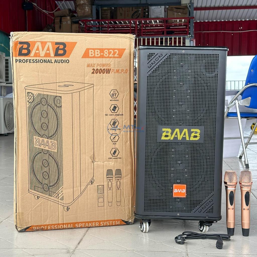 Loa Kéo Karaoke BB822 8 Loa 3 Đường Tiếng, Công Suất Lớn Lên Đến 1500W, Âm Bass 25Cm Bao Mạnh, Bao Chiến Kèm 2 Micro UHF