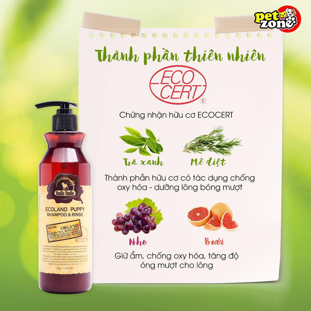 Sữa tắm và xả cho chó Budle Budle Organic 500g