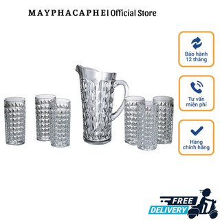 Bộ bình nước pha lê cao cấp bohemia diamond, gồm bình 1250ml, set 6 cốc 260ml, nhập đức, hàng chính hãng