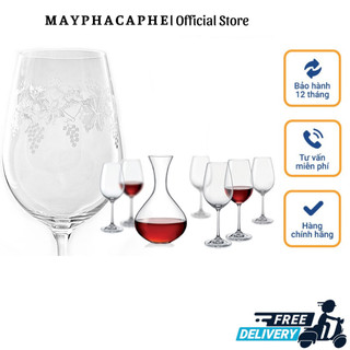 Bộ bình thở kèm 6 ly vang cao cấp bohemia viola, bộ 6 ly pha lê 450ml + 1 bình thở 1500ml, nhập đức