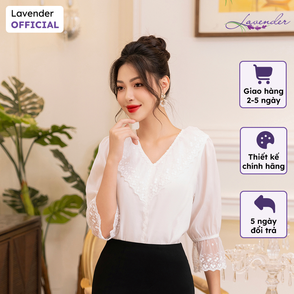 Áo sơ mi công sở nữ LAVENDER màu trắng phối zen lưới A2080