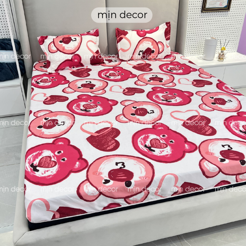 Drap giường 2 vỏ gối nằm cotton 3D Mịn Decor mềm mại bo chun miễn phí