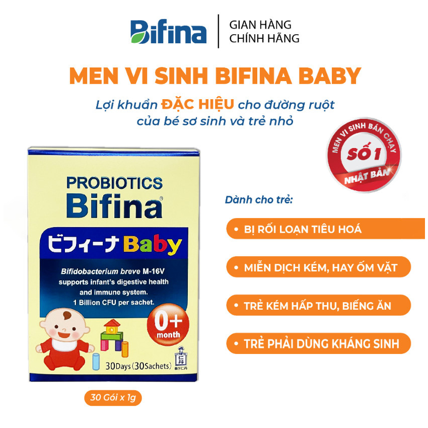 [TẶNG 3 GÓI] Men vi sinh cho bé Bifina Baby Nhật Bản- Hộp 30 gói