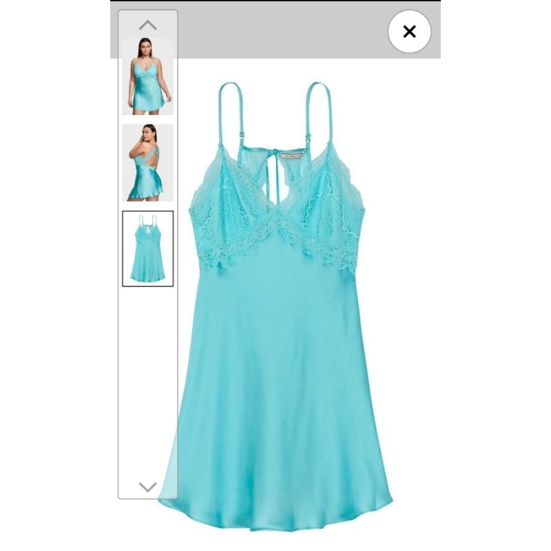 Váy ngủ lụa Victoria's Secret size L  màu xanh
