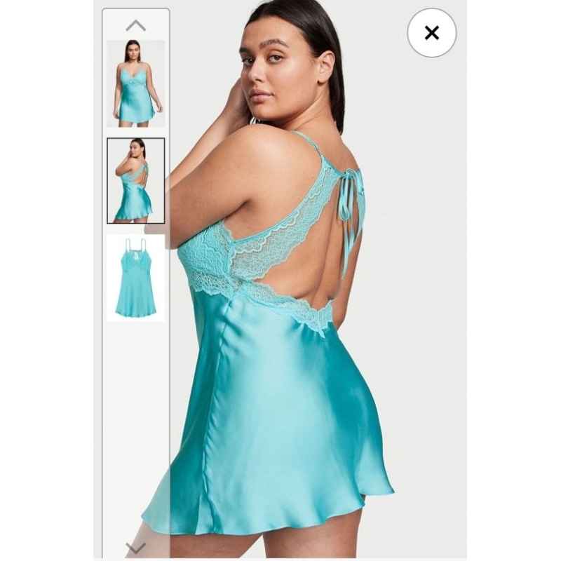 Váy ngủ lụa Victoria's Secret size L  màu xanh
