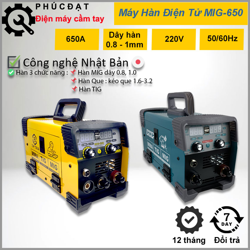 Máy hàn điện tử MIG-650, Máy hàn 3 chức năng: Hàn Que, Hàn TIG, Hàn MIG, Máy Hàn Đa Năng Với Nhiều Chế Độ Hàn