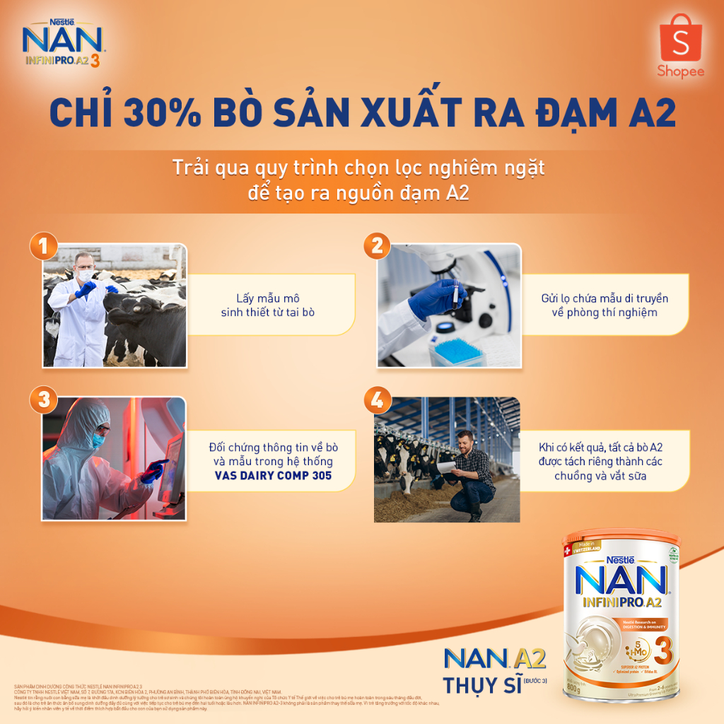 Sữa Bột Nestlé NAN INFINIPRO A2 bước 3 800g từ Thụy Sỹ giúp dung nạp tiêu hóa tốt sau 7 ngày