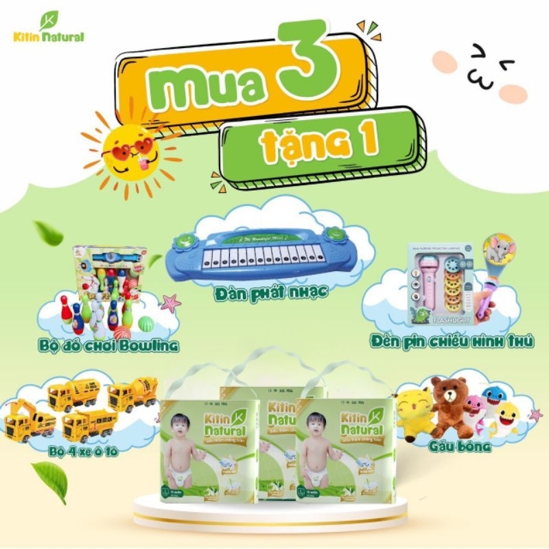 [MUA 3 BỊCH TẶNG 1 QUÀ] Tã bỉm thương hiệu Việt Kitin Natural dán/quần NB56/S50/M44/L40/XL38/XXL36/XXXL34