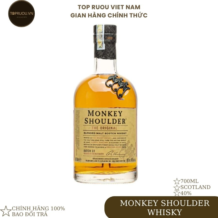 Rượu Whisky TOP RƯỢU - Monkey Shoulder 700ml - hàng thật - giao nhanh