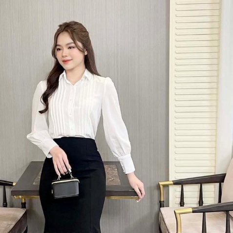 Áo Sơ Mi Lụa Trắng Dài Tay Thời Trang Nữ Rosara SM28