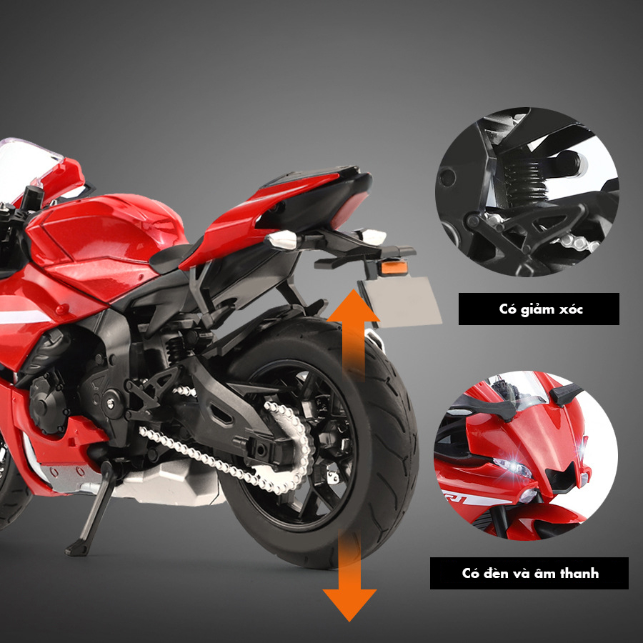 Mô hình xe phân khối lớn Yamaha YZF-R1 bằng hợp kim có giảm xóc và có đèn âm thanh