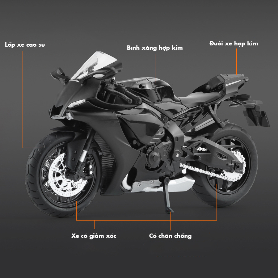 Mô hình xe phân khối lớn Yamaha YZF-R1 bằng hợp kim có giảm xóc và có đèn âm thanh