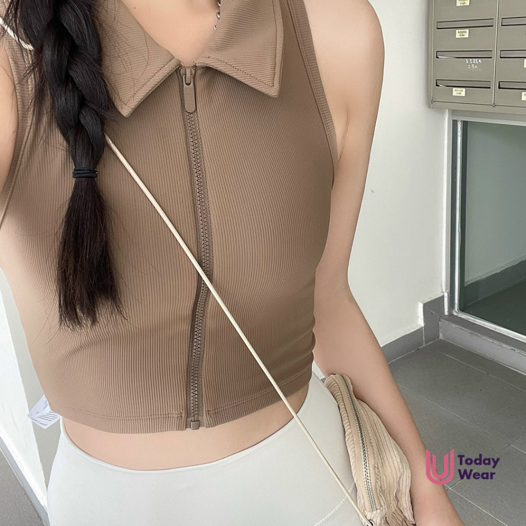 Áo tập bra gym yoga thể thao nữ Iris Top dây kéo khoá có mút độn Today U Wear