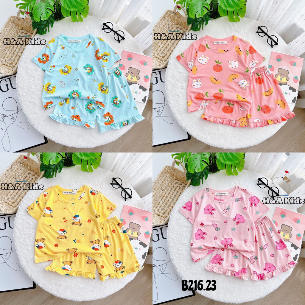 Bộ Ngắn Tay quần đùi bèo thun lạnh cho bé gái - Hàng chuẩn loại 1