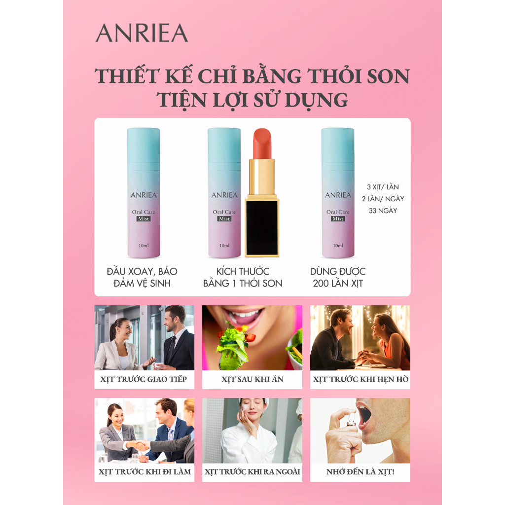 XỊT THƠM MIỆNG ANRIEA ĐẦU XOAY/VẶN 360 NHỎ GỌN TIỆN LỢI