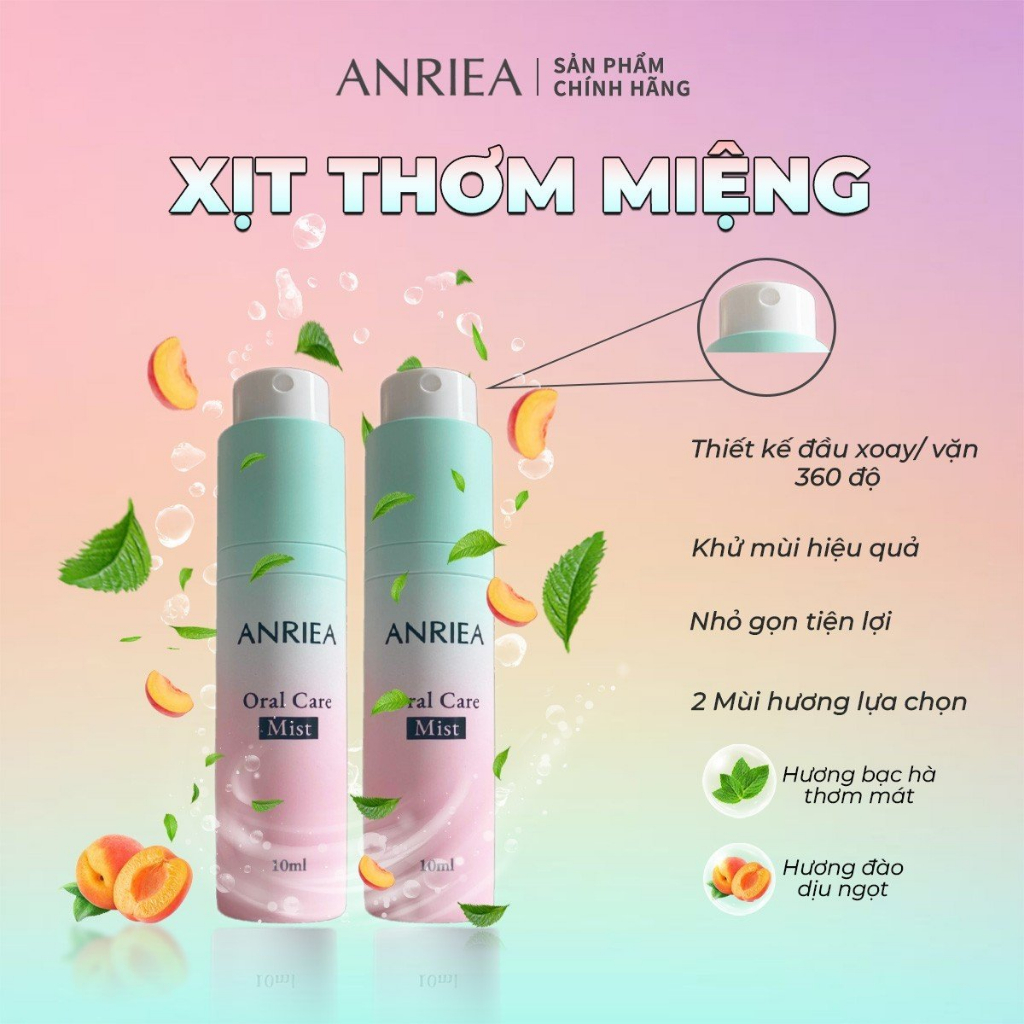 XỊT THƠM MIỆNG ANRIEA ĐẦU XOAY/VẶN 360 NHỎ GỌN TIỆN LỢI