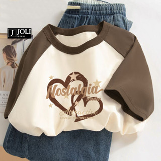 Áo Thun Nữ, Áo Raglan Tee Unisex By JOLI Trái Tim Nostalgia Chất Cotton Form Rộng Cho Nam Nữ