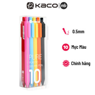 Bộ 10 bút bi gel KACO PURE mực nhiều màu (Hàng Chính Hãng)