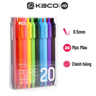 Bộ 20 bút bi gel KACO PURE mực nhiều màu (Hàng Chính Hãng)