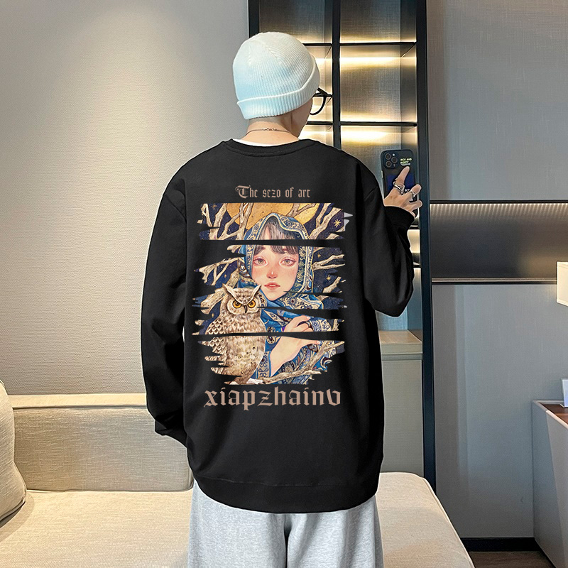 Áo sweater nam BEEYANBUY áo thun tay dài bigsize form rộng in hình unisex 100% cotton-Y0310