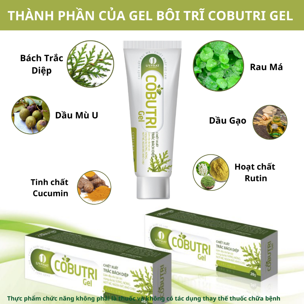 Gel bôi trĩ COBUTRI GEL - Kem bôi trĩ hỗ trợ giảm trĩ, giúp co búi trĩ, giảm táo bón và đau rát hậu môn - Tuýp 20G