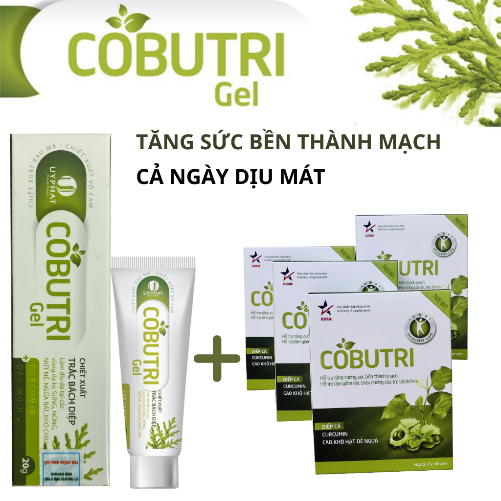 Gel bôi trĩ COBUTRI GEL - Kem bôi trĩ hỗ trợ giảm trĩ, giúp co búi trĩ, giảm táo bón và đau rát hậu môn - Tuýp 20G