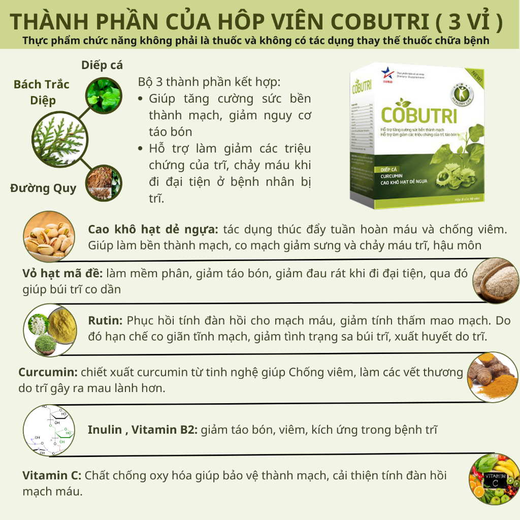 Gel bôi trĩ COBUTRI GEL - Kem bôi trĩ hỗ trợ giảm trĩ, giúp co búi trĩ, giảm táo bón và đau rát hậu môn - Tuýp 20G