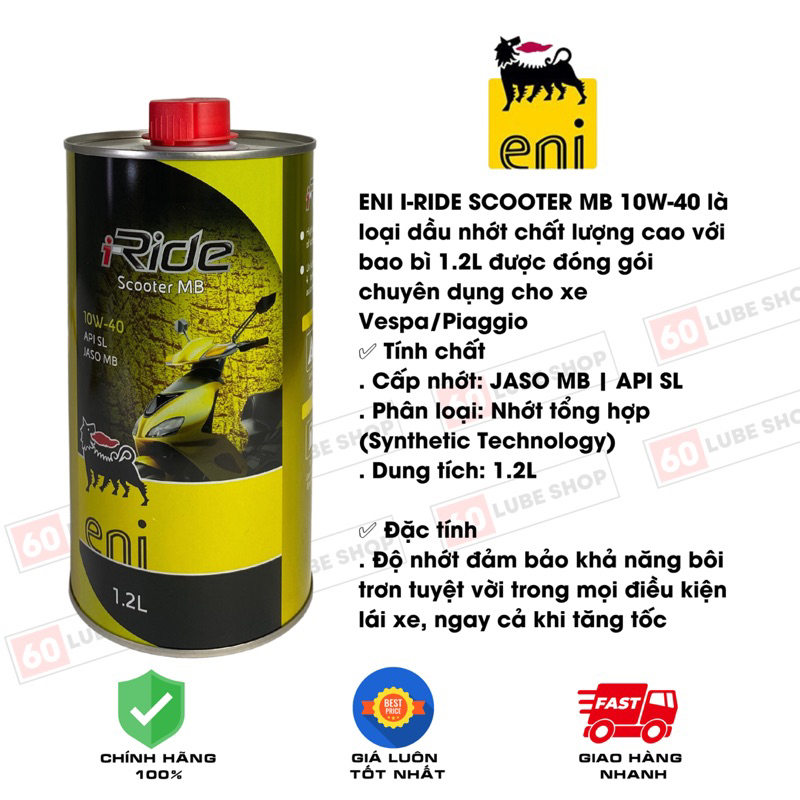 Combo Nhớt Eni Scooter 10W40 1.2L + Nhớt Lap 80W90 120ML dành cho xe Vespa