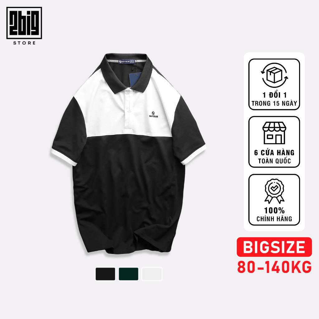 BIGSIZE NAM 80-140KG ÁO POLO PHỐI TRẮNG 2BIG NAVY STAR