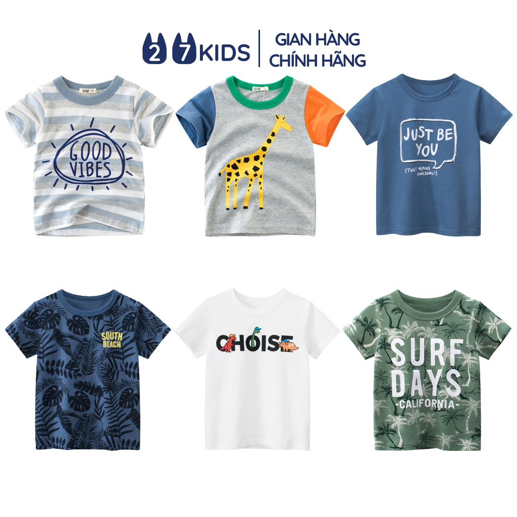 Áo thun bé trai ngắn tay 27Kids áo cộc nam vải Cotton cho trẻ từ 2-10 tuổi BSTS5