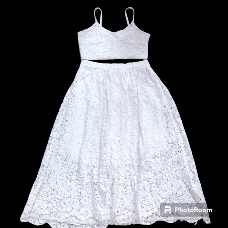 Thanh lý set áo dây chân váy maxi ren trắng, đầm maxi 2hand, set áo dây, set maxi đi biển 2hand
