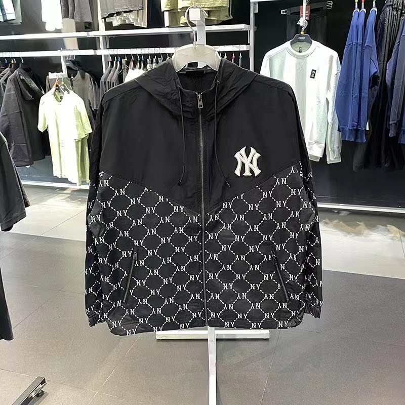 Áo khoác gió Nam có mũ in logo MLB thời trang phong cách cá tính có mũ