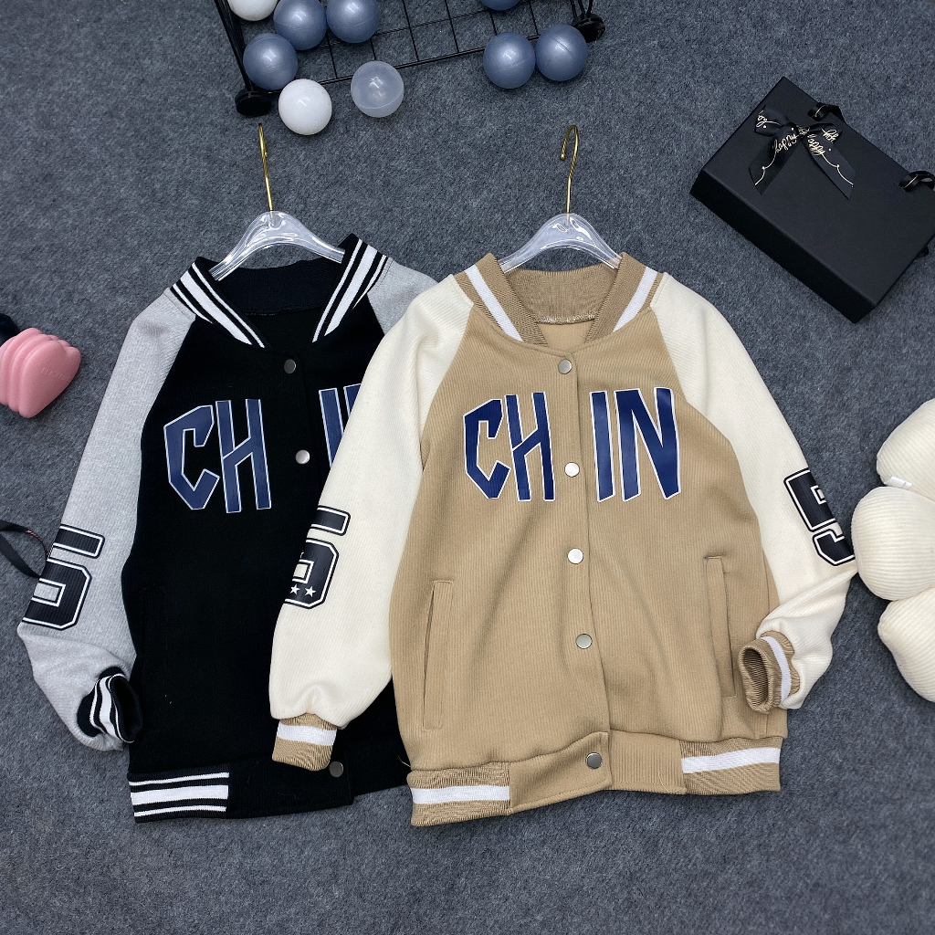 Áo khoác bomber bé trai 18-48kg từ 4-14 tuổi mẫu CHIN. Áo khoác bé trai, Áo bé trai, Áo thu đông bé trai