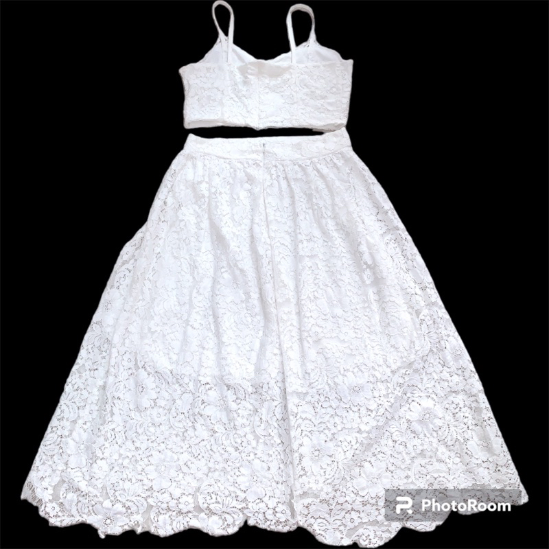 Thanh lý set áo dây chân váy maxi ren trắng, đầm maxi 2hand, set áo dây, set maxi đi biển 2hand