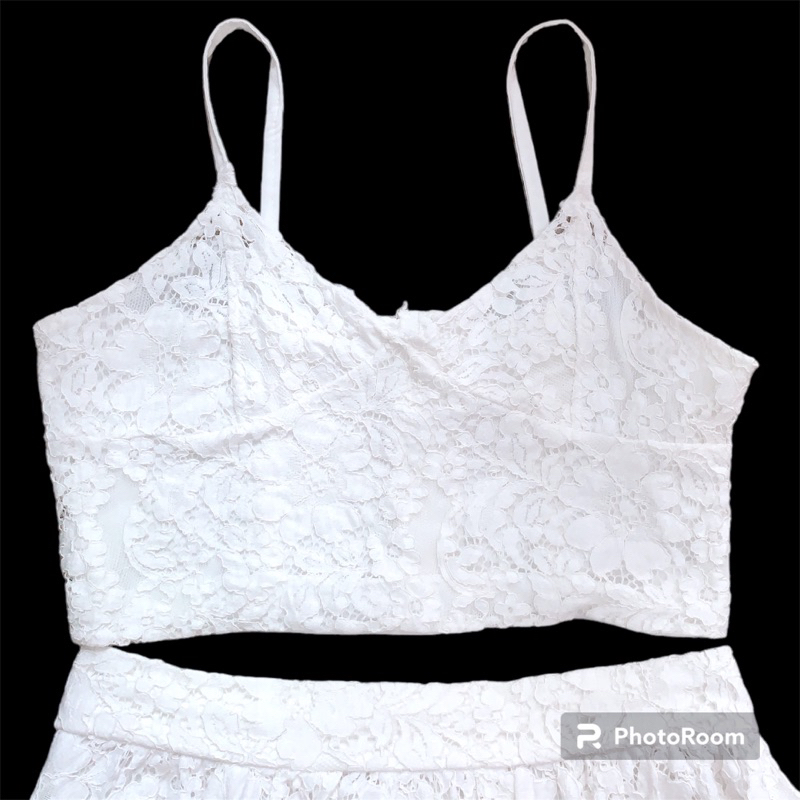 Thanh lý set áo dây chân váy maxi ren trắng, đầm maxi 2hand, set áo dây, set maxi đi biển 2hand