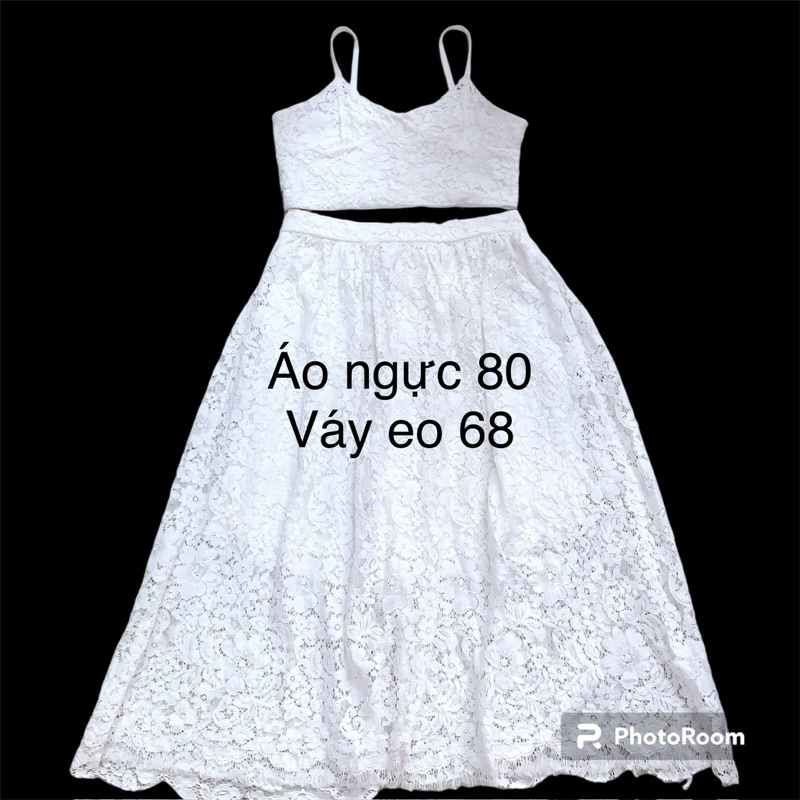 Thanh lý set áo dây chân váy maxi ren trắng, đầm maxi 2hand, set áo dây, set maxi đi biển 2hand