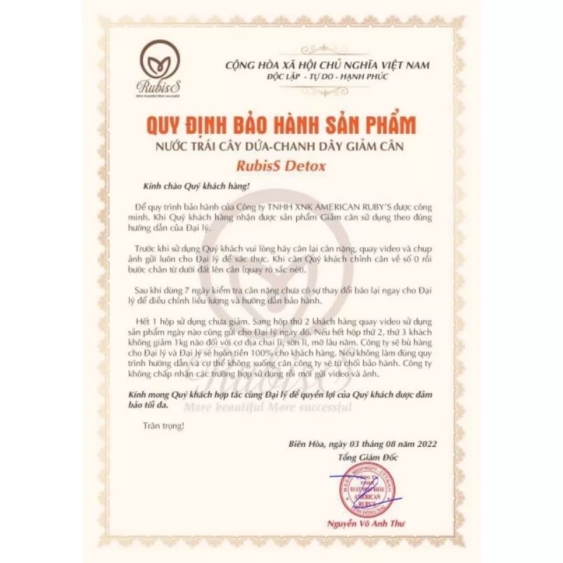 Rubiss detox giảm cân nước chanh dây hộp 12 gói