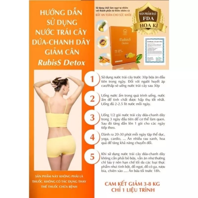 Rubiss detox giảm cân nước chanh dây hộp 12 gói