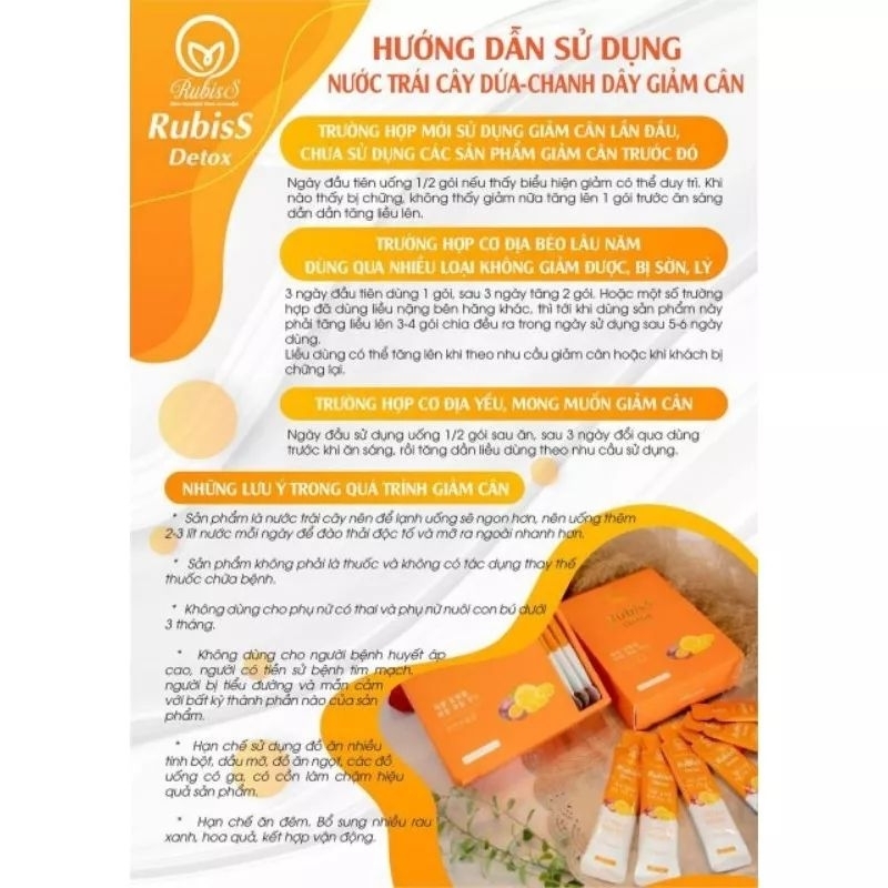 Rubiss detox giảm cân nước chanh dây hộp 12 gói