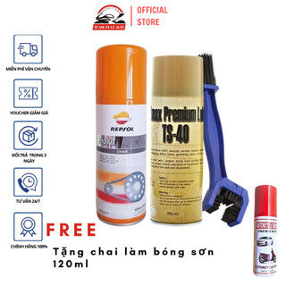 Bộ rửa sên TS-40 450ml+Dưỡng sên Repsol Chain lube 400ml+bàn chải chà sên tặng Wax làm bóng xe 120ml