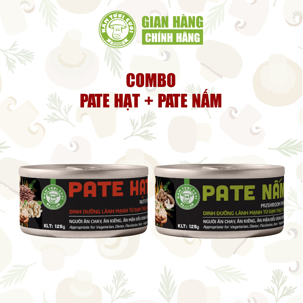 Combo Pate 2 Loại - Pate Nấm và Pate Hạt Chay Nấm Tươi Cười, Ít Chất Béo, Ngon Hơn Khi Làm Nóng, Dùng Kèm Với Bánh Mì