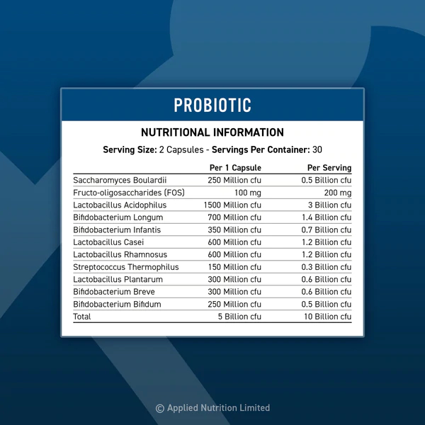 Viên uống Applied Nutrition Probiotic 30 lần dùng cung cấp lợi khuẩn đường ruột