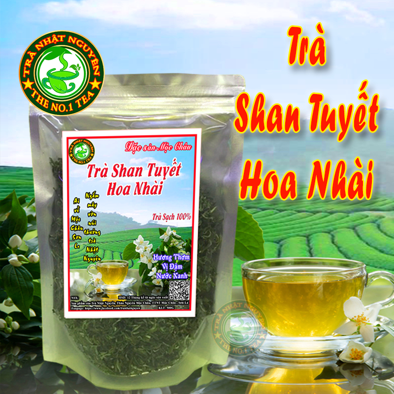 Trà Shan Tuyết Hoa Nhài Mộc Châu 500g - Trà Nhật Nguyên Đặc Sản Mộc Châu - Nước Trà Xanh Hương Hoa Nhài