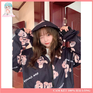 Áo Khoác Hoạ Tiết Gấu In 3D Chất Liệu Thun Nỉ Mỏng Cao Cấp Freesize Dưới 68Kg BUBBLE GUM STUDIO