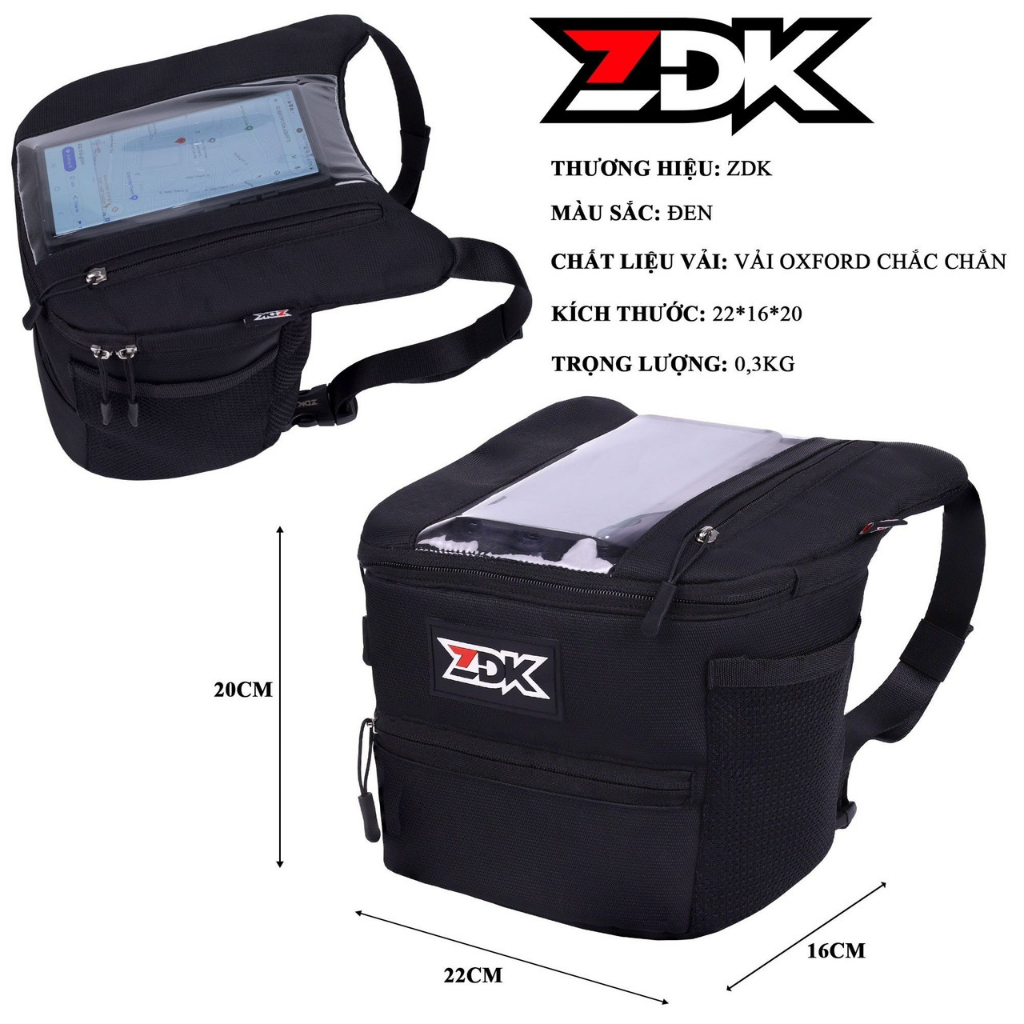 Túi Đựng Điện Thoại ZDK K2 2 Ngăn, Treo Đầu Xe Máy, Chạy Grab, Chứa Đồ