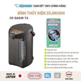 Bình thủy điện zojirushi 670w cd-qaq40-ta 4l, bảo hành 1 năm chính hãng