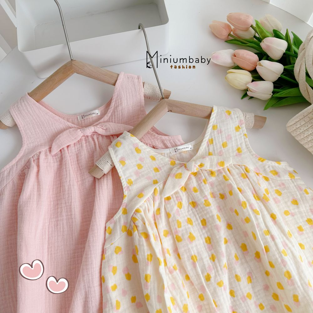 Váy xinh xắn đính nơ điệu đà cho bé gái, chất liệu mềm mại thoáng mát, miniumbabyfashion V1573