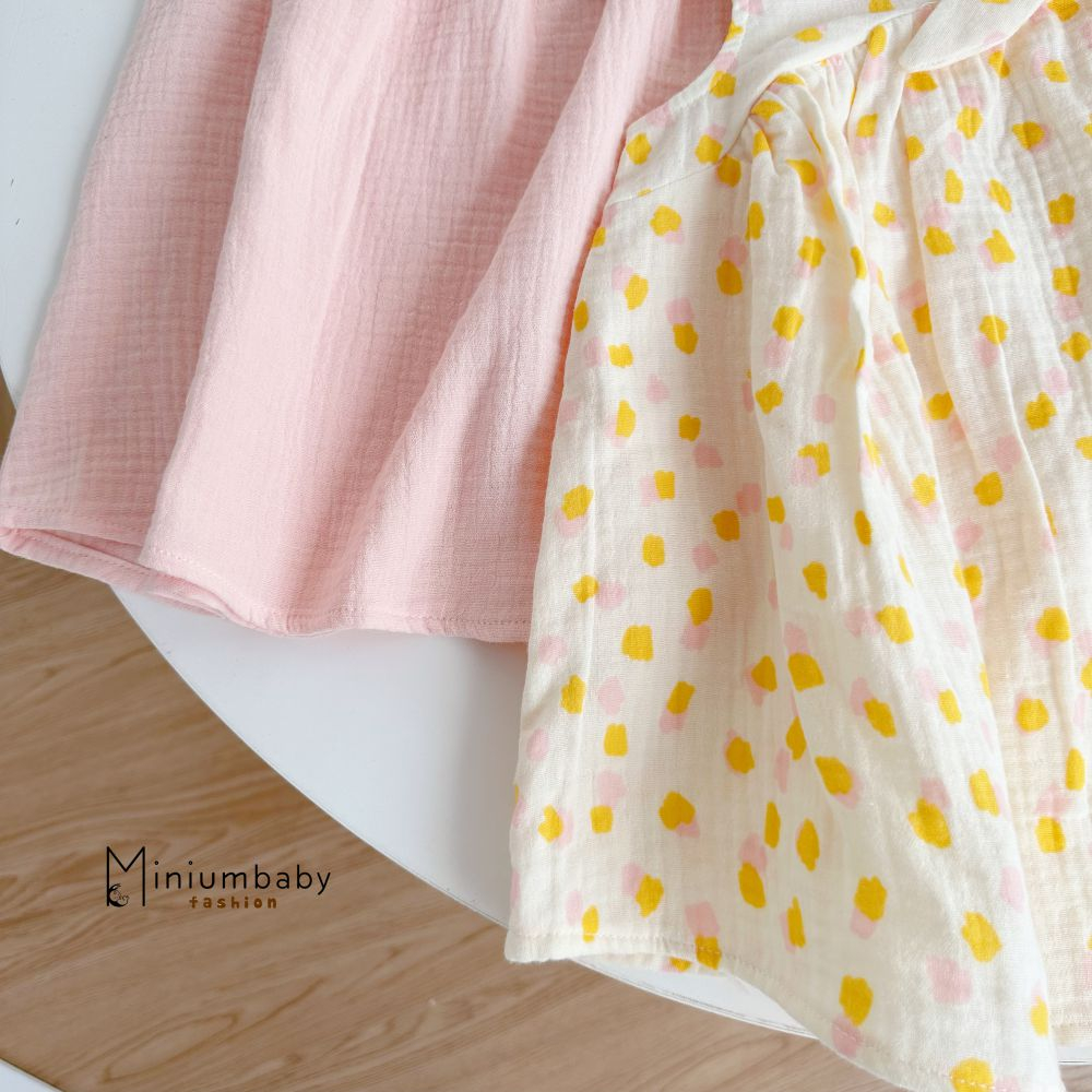 Váy xinh xắn đính nơ điệu đà cho bé gái, chất liệu mềm mại thoáng mát, miniumbabyfashion V1573